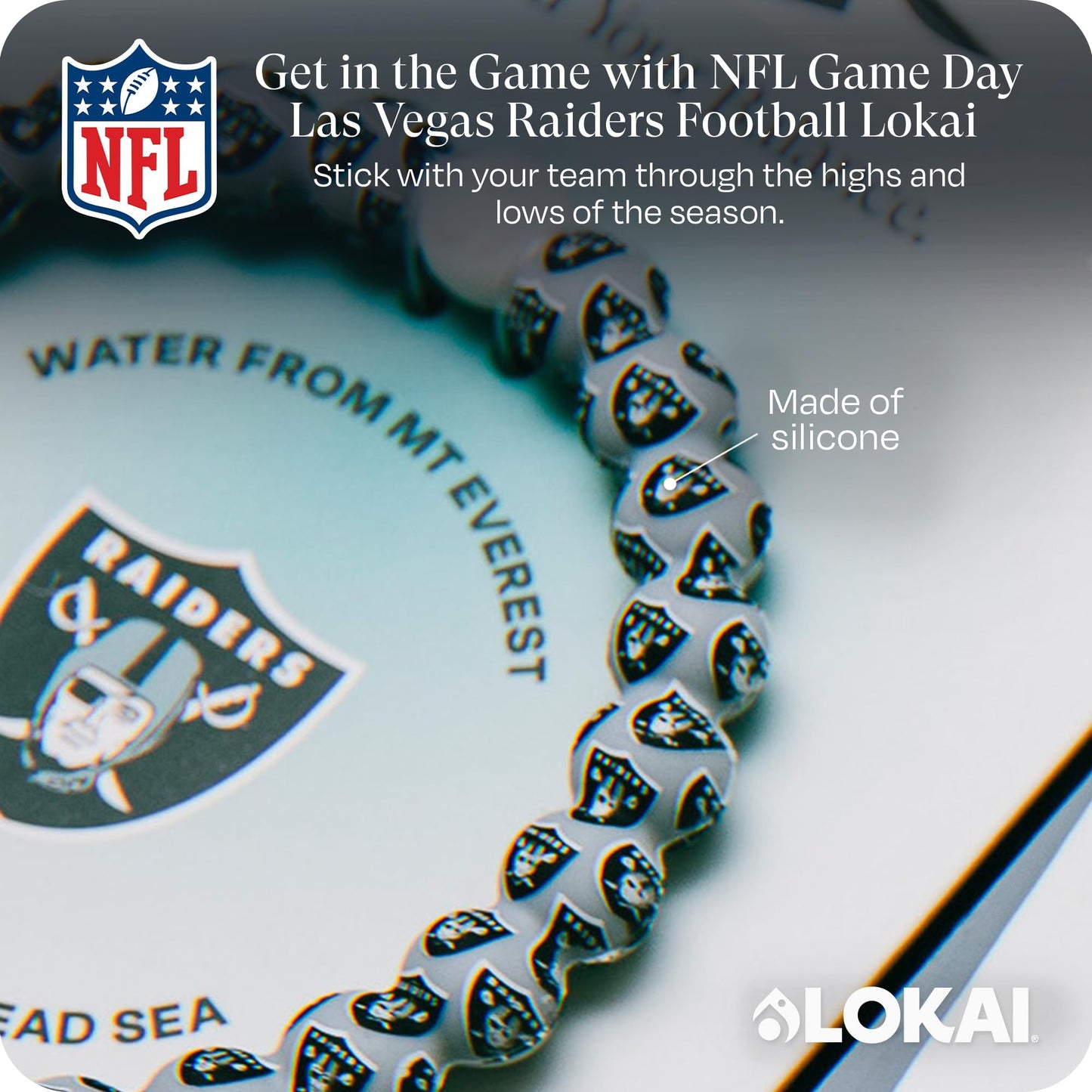 Lokai Silicone Beaded Bracelet for Men & Women, NFL Football Collection - Las Vegas Raiders, Medium - Silicone Jewelry Fashion Bracelet Slides-On for Comfortable Fit