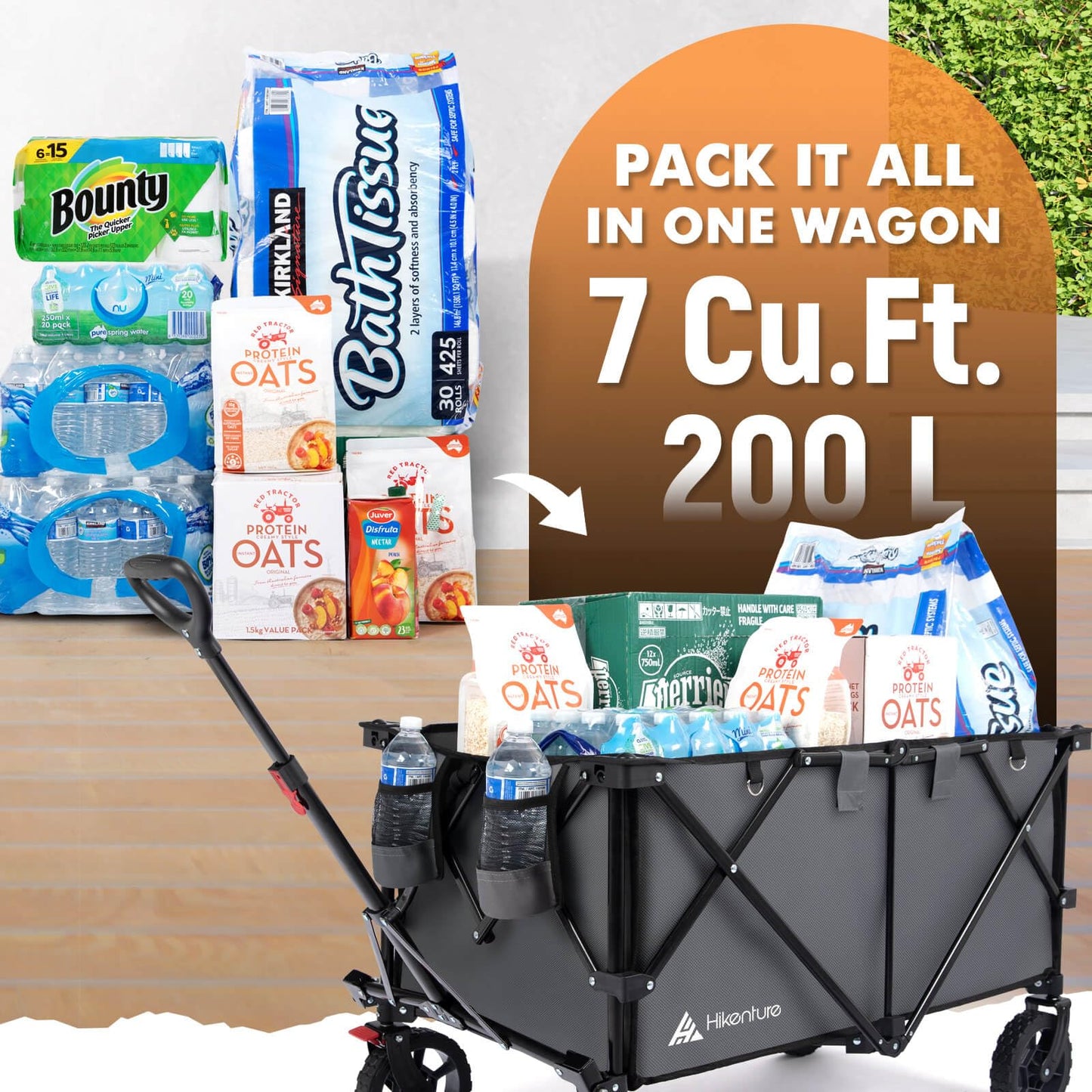 Hikenture Collapsible Wagon 330LBS Capacity, 200L Extra Large Wagons Carts Foldable, Heavy Duty Folding Wagon with All-Terrain Wheels, Utility Beach Wagons for Outdoor Garden