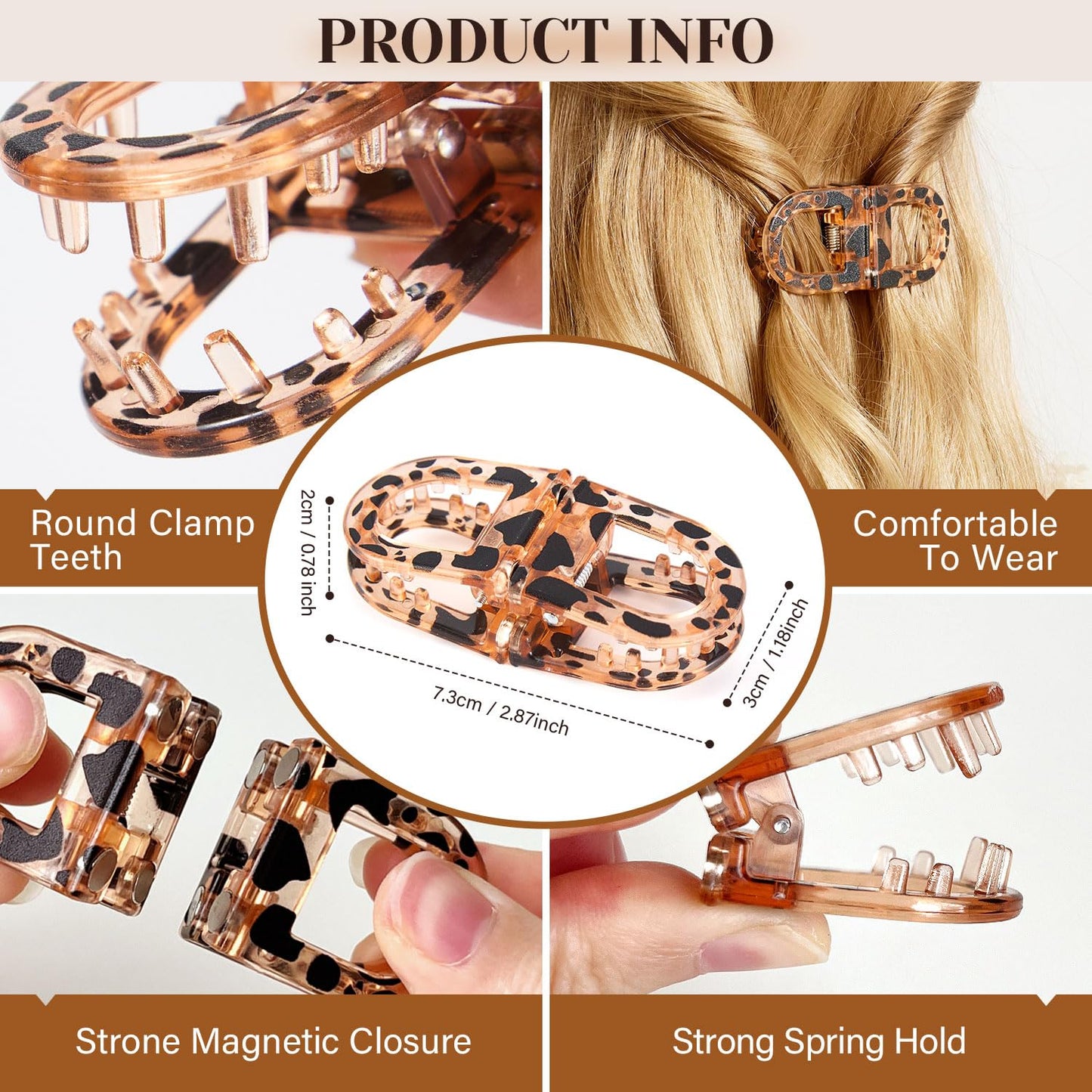 RCZETC Magnetic Hair Clips 2-Pack | Hair Clips for Styling & Thick Hair | Claw Clips & Barrettes for Women | Strong Hold Non-Slip No-Crease Hair Barrettes（Blue + Orange）