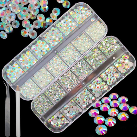 Lifextol Nails Rhinestones for Crafting 6sizes SS20 Rhinestones Flatback for Nails and Face with Tweezers and Picking Rhinestones Pen, 4000pc Kit A