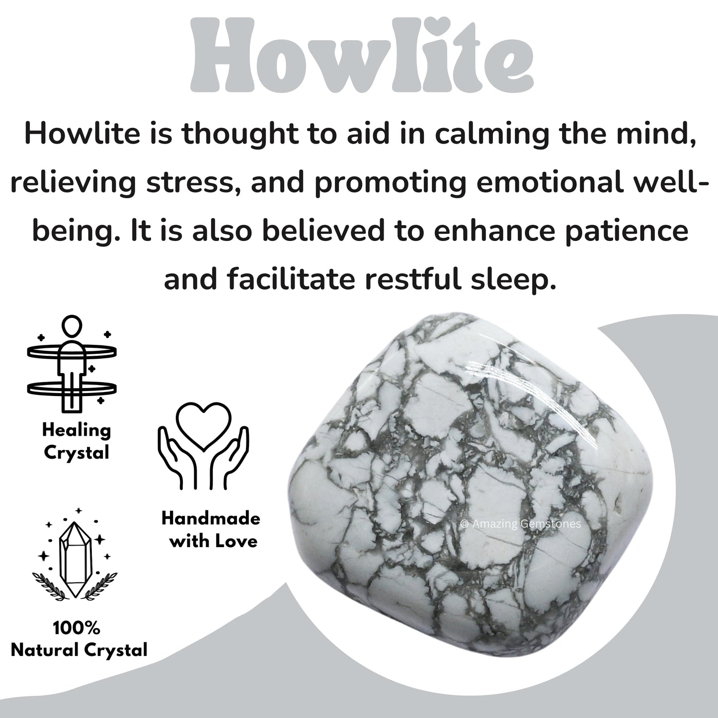 Amazing Gemstone Howlite Crystal Tumbled Stones Polished Rocks - Natural Gem Stones for Healing - DIY Crystals for Protection (1 Piece)