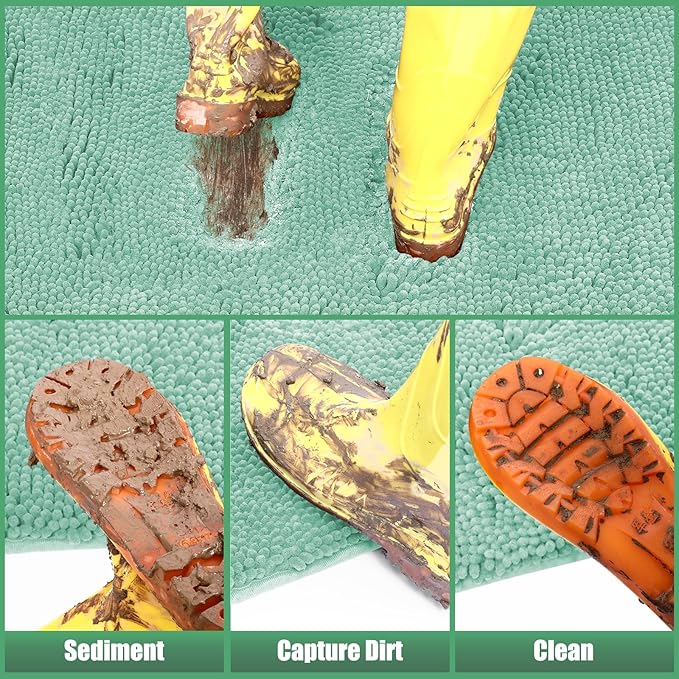 IM HOME Chenille Absorbent Outdoor Doormat 48" x 30", Washable Muddy Door Mats for Dog Non Slip Indoor Doormat Dog Mat for Muddy Paw Front Inside Doormats for Entryway Seafoam Green