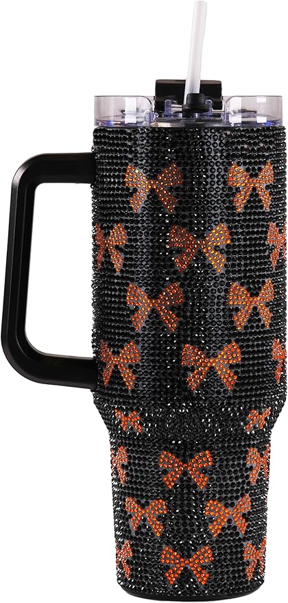Simply Southern | 40 oz Tumbler with Straw and Lid | Insulated Cup Reusable Stainless Steel Water Bottle Travel Mug Cupholder Friendly | Great Gifts (Sequined -Bow Black)