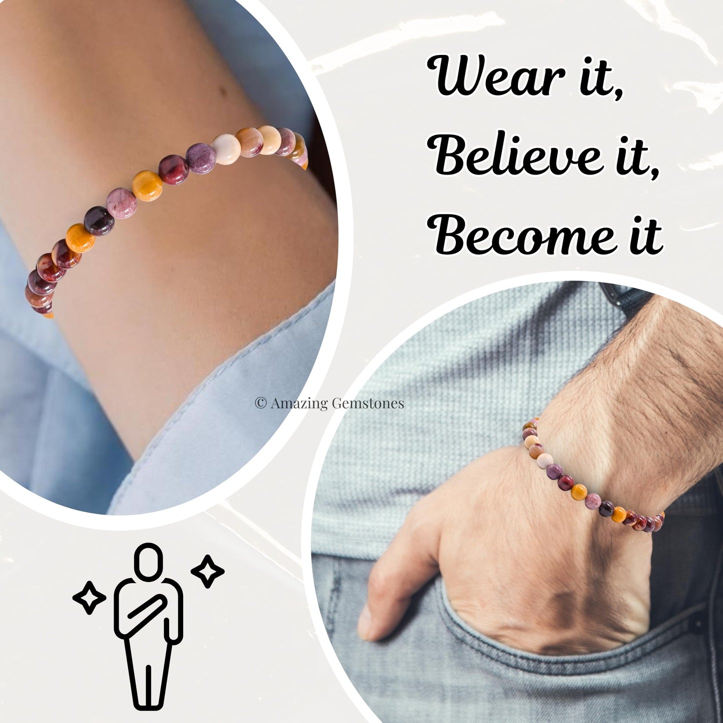 Amazing Gemstone Mookaite Bracelet for Women Men's Gifts - Protection Healing Crystal Bracelet - 6mm Gemstones Beaded Adjustable Bracelet Pulseras Para Hombres Mujer Stocking Stuffers