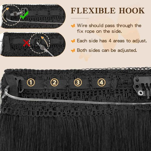Doupor Wire Hair Extensions, Halo Hair Extensions Real Human Hair, Natural Black Invisible Wire Real Human Hair Extensions,Fish Line Layered For Women 22inch 100g