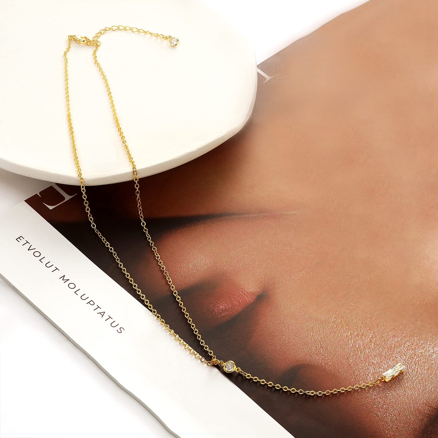 Tewiky Simple Gold Necklace for Women, Gold Plated CZ Lariat Necklace Dainty Long Gold Necklaces for Women Trendy Cute Pendant Necklaces Aesthetic Drop Gold Necklace Jewelry Gifts