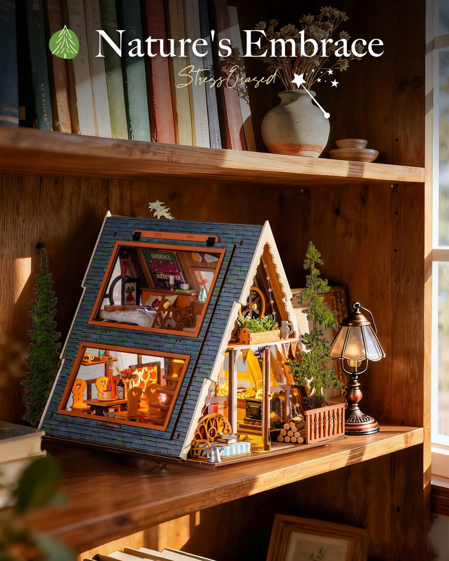 Rolife DIY Miniature House Kit for Adults, A-Frame Cabin Mini Wooden Dollhouse Kit, Tiny House Diorama Building Kits-Birthday Craft Home Decor Hobbies Gift for Teens Kids
