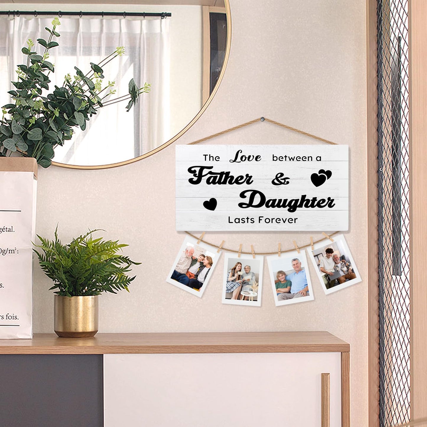 shiviody Dad and Daughter Picture Frame Photo Holder for Wall, Dad Daughter Gifts, the Love Between Father and Daughters Lasts Forever Photo Hanging Display Picture Board for Wall Decor