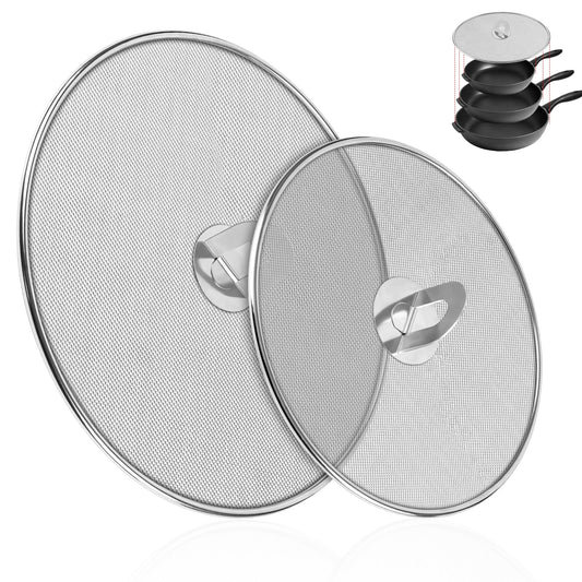 2-Pack Splatter Screens for Frying Pan - Stainless Steel Grease Splatter Guard with Foldable Knob, Ultra-Fine Mesh, Rust-Free (10" & 13") - No Oil Mess, No Burns,Ultra Fine Mesh