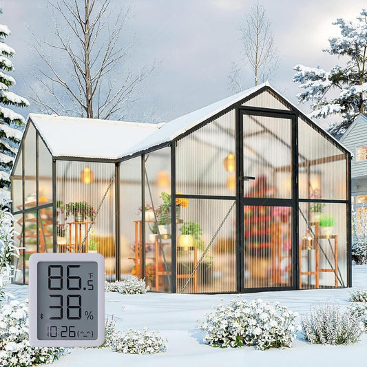 12x12 FT T-Shape Greenhouses, Polycarbonate Green House with UV Protection, Heavy Duty Greenhouse with Windproof Aluminum Frame, Roof Vent & Quick-Install Design for Backyard or Garden Use