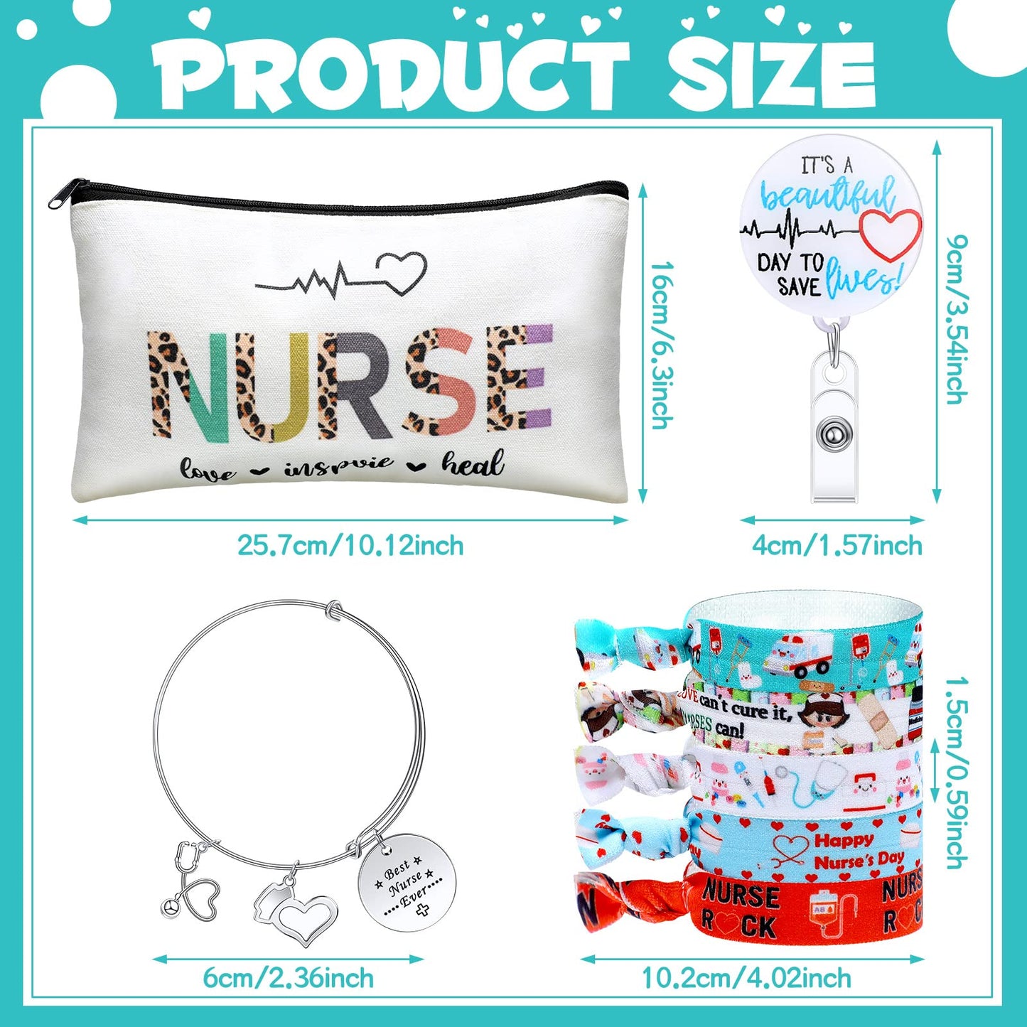Pajean 38 Pcs Nurse Week Gifts Set for Women Bulk Nurse Appreciation Gift with Makeup Bags, Badge Reels, Bracelets, Hair Ties for Nursing Graduation Practitioner Emt Rn Lpn Cna Survival Kit