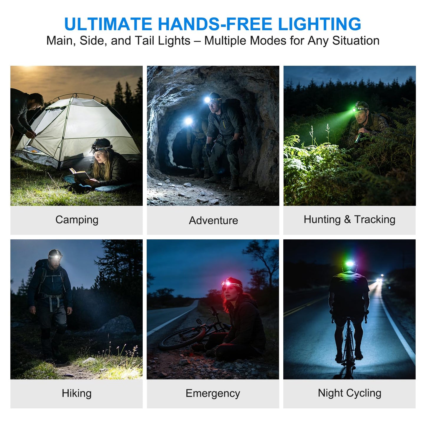 TDT Rechargeable Headlamp with White/Green/UV/Black Light LED Head Lamp,High Lumens Super Bright 24 Modes Comfortable Waterproof Headlight for Hardhat Hunting Hiking Pet Urine Detection(3-Color-5)