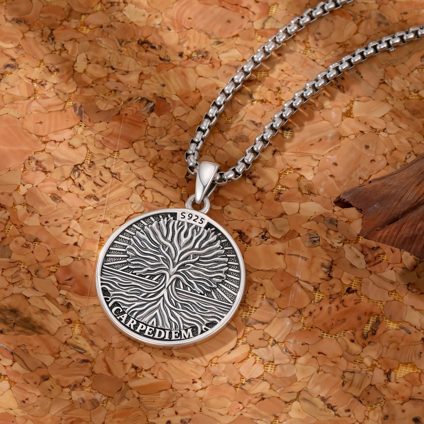 POIUY Memento Mori Necklace for Men Gothic Skull Pendant Stoicism Mori Jewelry Tree of Life Amulet Protection Gifts for Men Women 22+2 Inch Chain