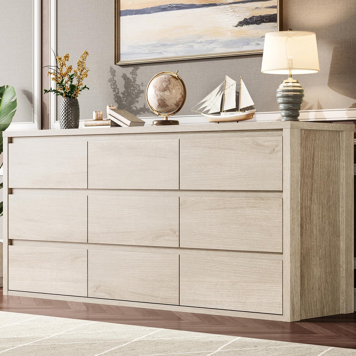 GarveeHome 9 Drawer Dresser for Bedroom, Wide Modern Chest of Drawers, Large Wood Dresser Wooden Storage Organizer for Living Room, Hallway Entryway