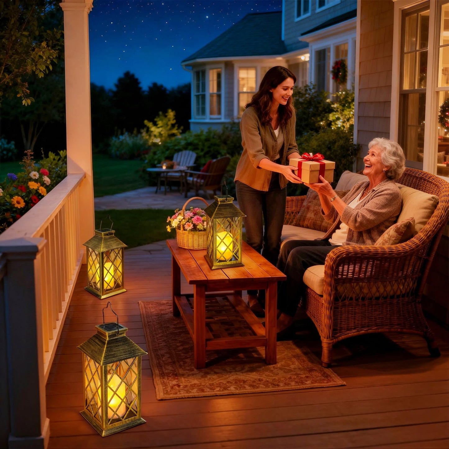 TAKE ME 14" Solar Lanterns Outdoor Waterproof Garden Lanterns Flameless Candle Mission Lights for Table,Outdoor,Party Mothers Day Gifts ( 2 Packs Brush-Painted Antique Bronze Color)