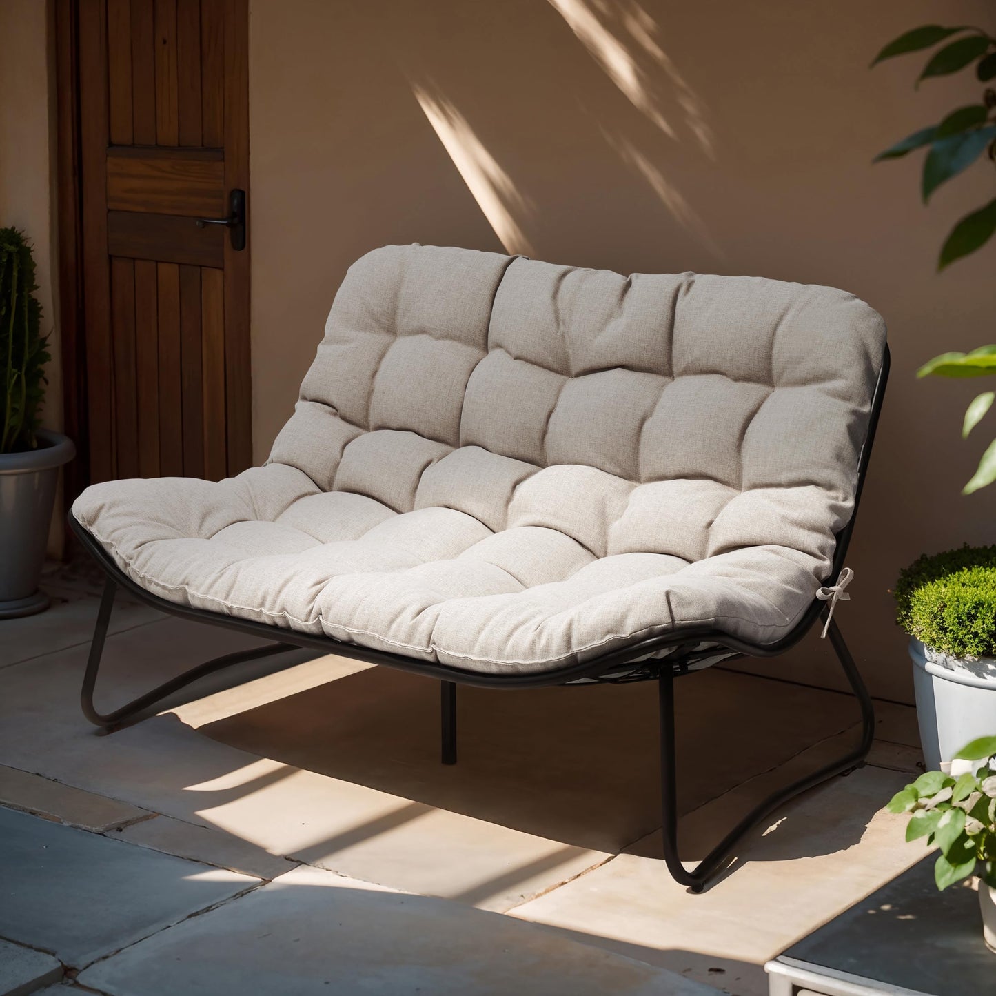 Crestlive Products Outdoor Loveseat, 2-Seat Sofa with Soft Cushion, All-Weather Outdoor Couch Patio Furniture for Balcony, Poolside, Backyard, Porch (Beige)