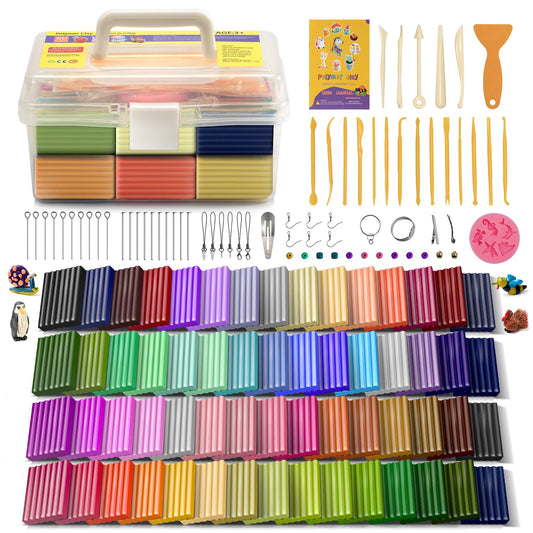 Aestd-ST Polymer Clay 60 Colors, Modeling Clays for Kids DIY Starter Kits, Oven Baked Model Clay, Non-Sticky,with Sculpting Tools, Holiday Gift for Children and Artists.
