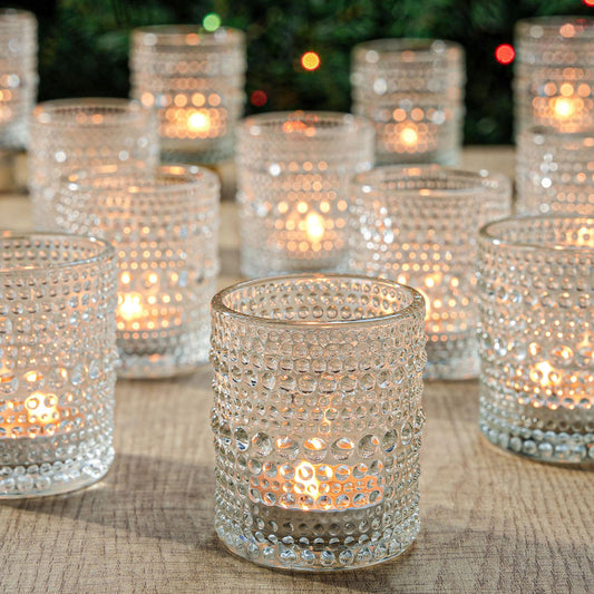 24 Pack Votive Candle Holders, Clear Glass Tealight Candle Holders DIY Wax Filling for Wedding, Tea Light Candles Holder for Home Table Decoration