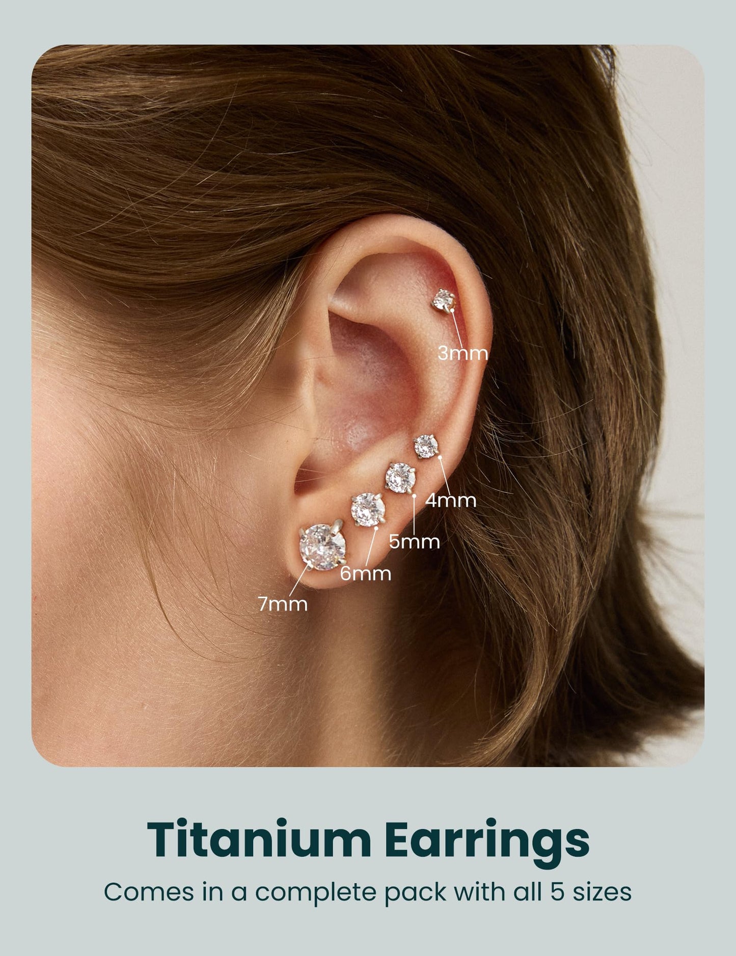 5 Pairs Earrings Sets Titanium Hypoallergenic Cubic zirconia Earrings for Women Helix Cartilage Tragus Women Jewelry