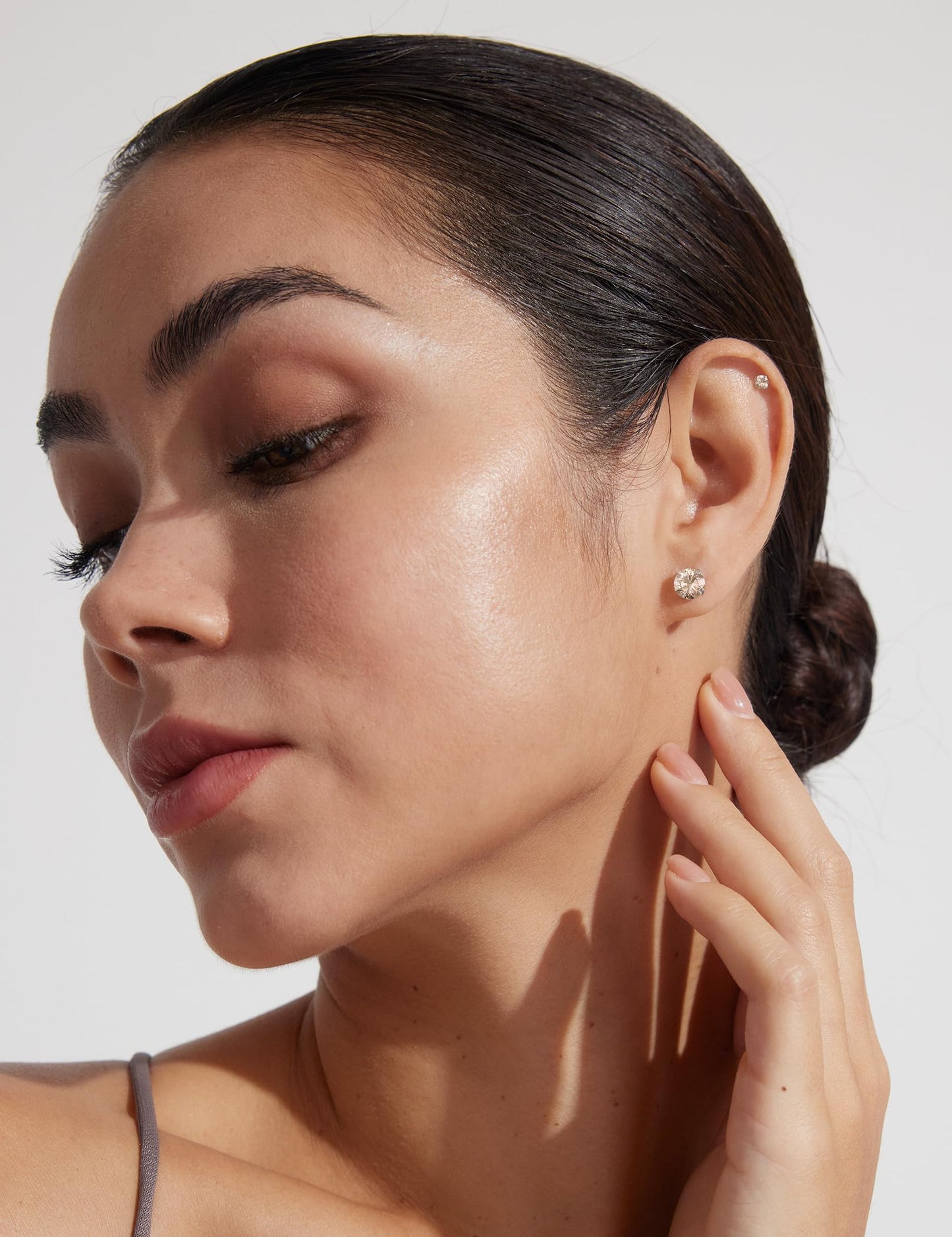 6 Pairs Stud Earrings Set Hypoallergenic Cubic Zirconia 316L Earrings Stainless Steel Earrings for Women (Champagne Color)