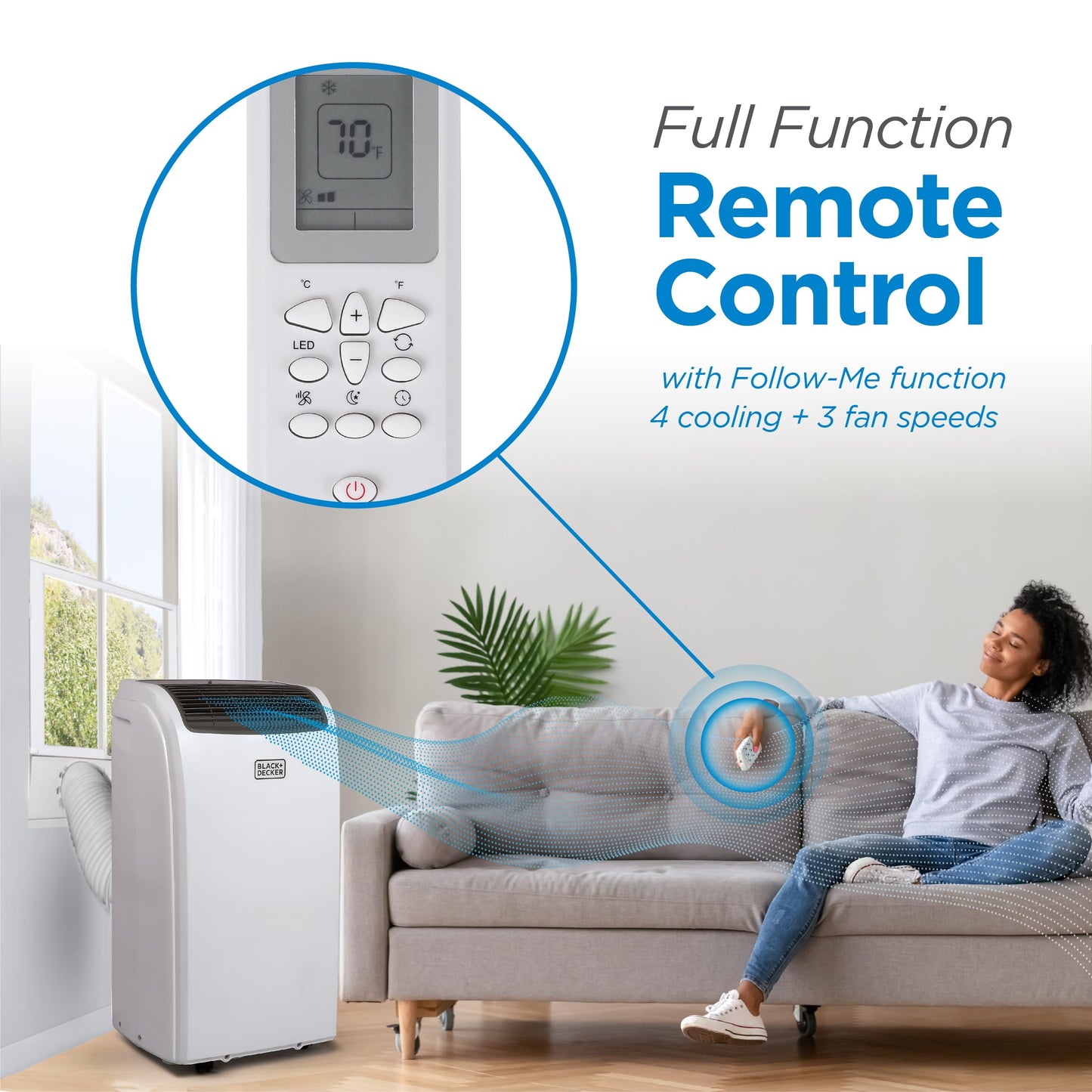 BLACK+DECKER Smart Portable Air Conditioner, 12,000 BTU for Rooms up to 550 Sq. Ft., Smart Portable AC with Follow Me Remote and Window Kit, BPACT12WT, White
