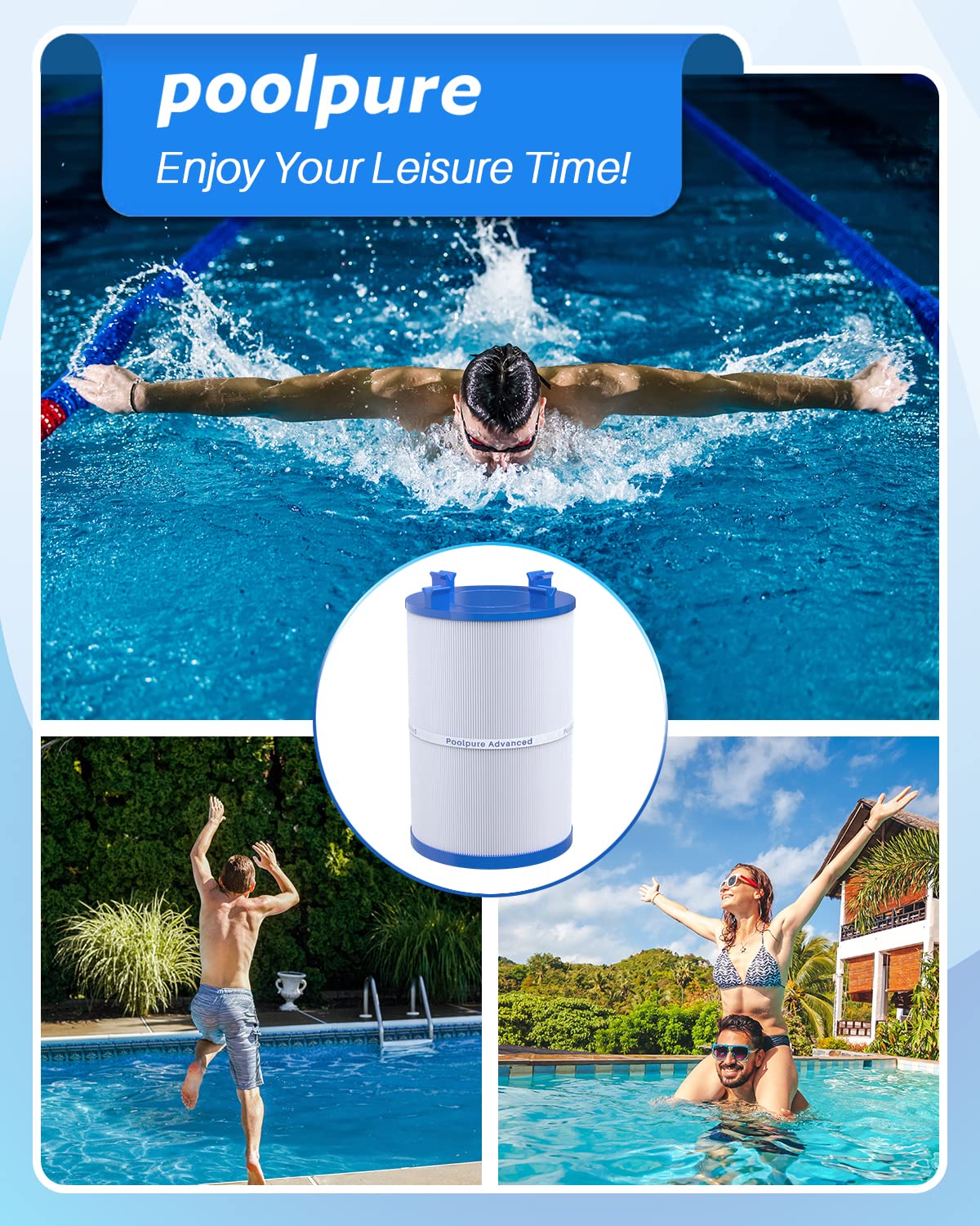 POOLPURE C-7367 Spa Filter Replaces PD075-2000, Dimension One 1561-00, Filbur FC-3059, Excel Filters XLS-7005, Aladdin 17541, Baleen AK-60035, 75 sqft Hot Tub Filter Cartridge 2PACK