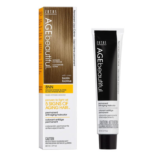 AGE beautiful Permanent Hair Dye 8NN Medium Intense Blonde - Natural Medium Blonde Hair Color Cream with 100% Gray Coverage, Anti-Aging Biotin Formula for Thicker, Fuller Hair, Salon Quality