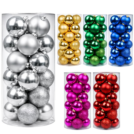 24ct Silvery Christmas Ball - 1.18 Inch Shatterproof Christmas Tree Decoration Ornaments Hanging Ball for Xmas Tree, Holiday, Wedding, Party
