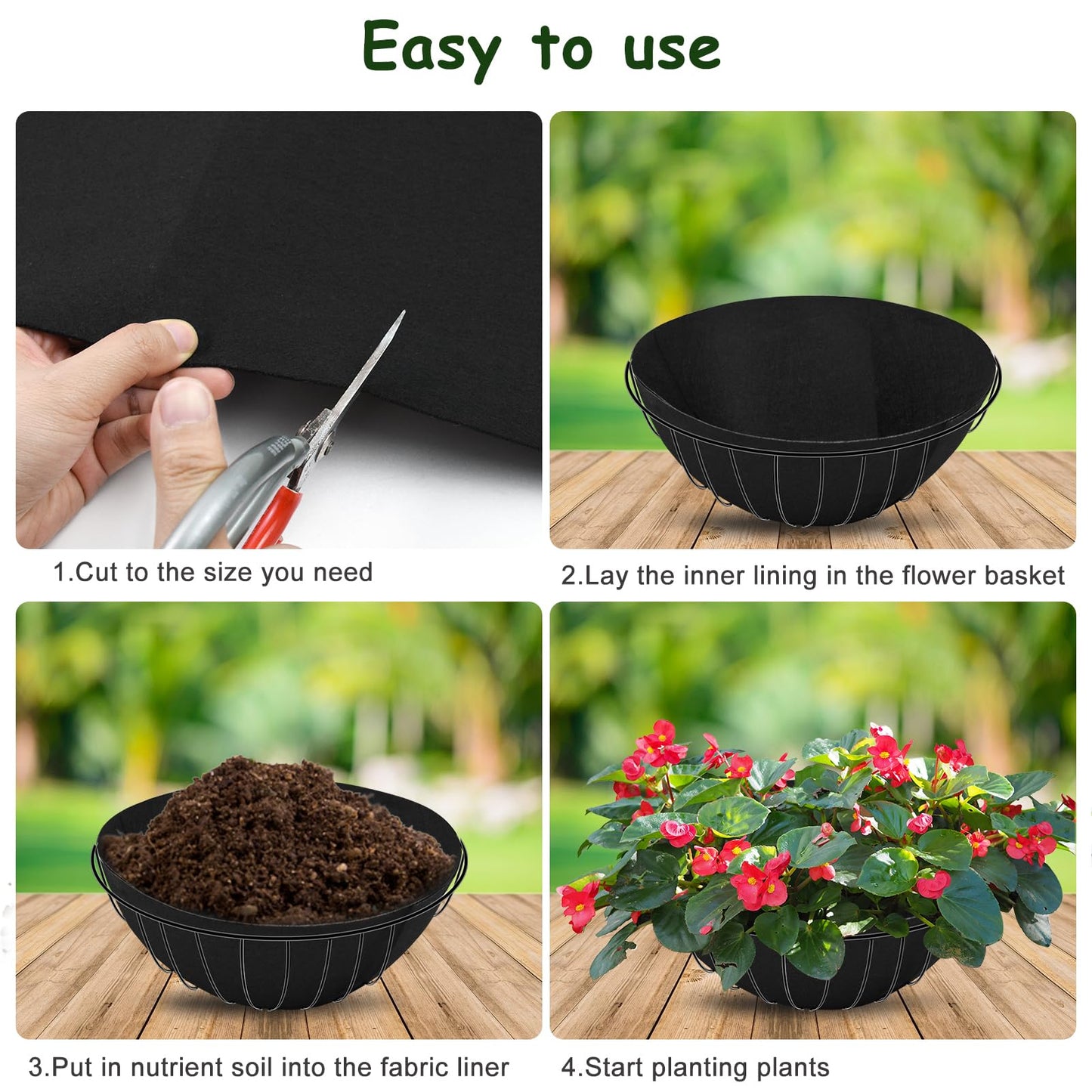 12x120 Inch Fabric Planter Liner Roll Non Woven Plant Felt Liner Roll Black Coco Liners Roll Alternative Coconut Basket Liner Roll Replacement Easy to Cut for Planter Hanging Flower Basket Window Box