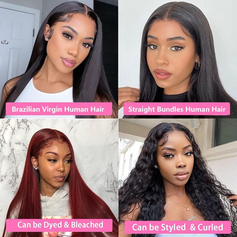 Straight Human Hair Bundles 14 16 18 Inches Brazilian 100% Unprocessed Virgin Hair Weave Bundles Human Hair Straight Weft Natural Black Color Hair Extensions for Women