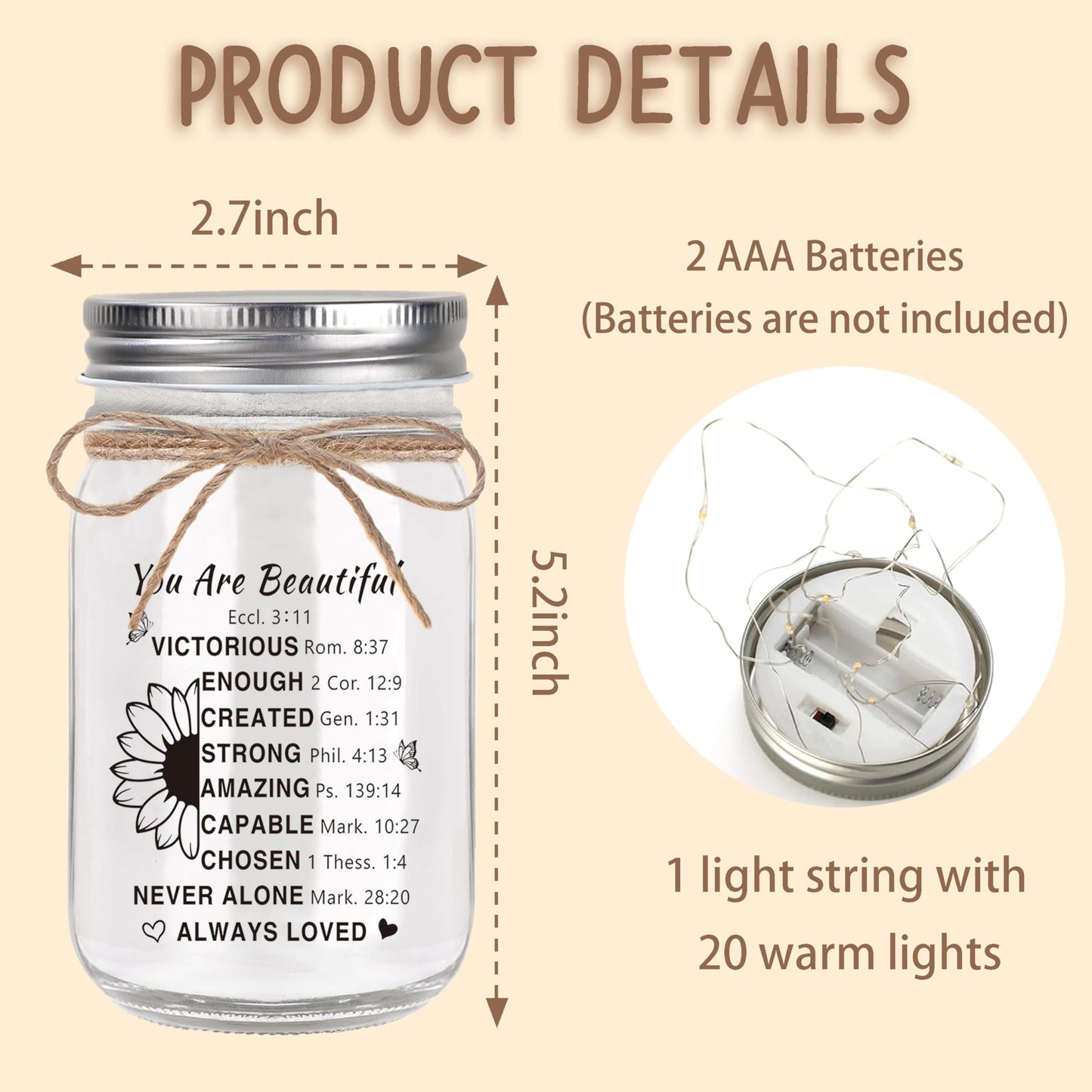 Christian Gifts for Women Birthday, Mothers Day Gifts For Mom - Inspirational Mason Jar Night Lights Gifts for Christmas, Sister, Friend, Coworker - Religious Spiritual Gift, Home Decorative Signs