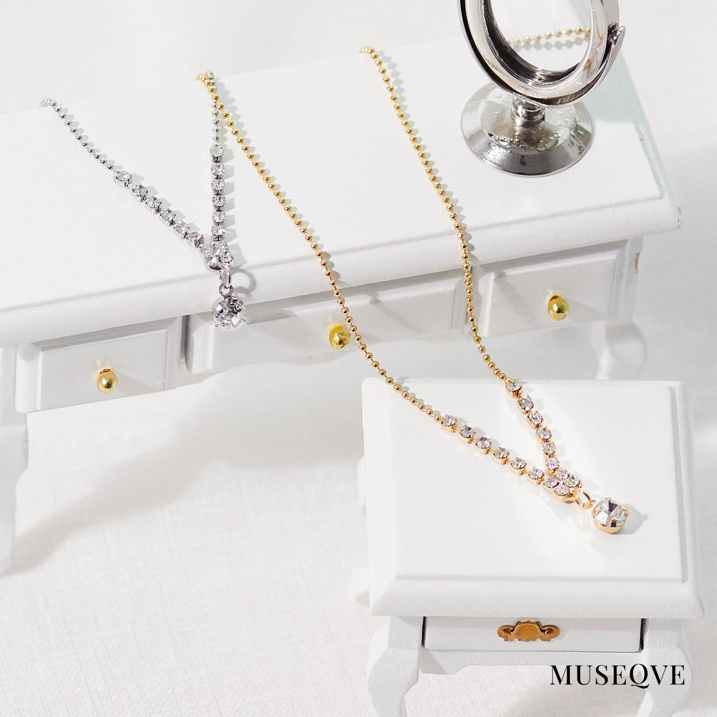 MUSEQVE 14K Gold Plated CZ Drop Solitaire Necklace for Women • Y Shaped Lariat Necklace Round Cubic Zirconia Diamond Pendant Jewelry •Non Tarnish Adjustable Chain [CZN-Y-G]