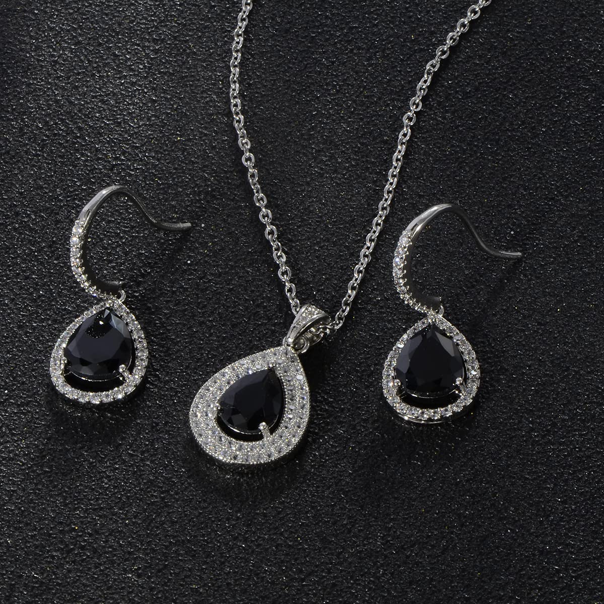Crystal Wedding Bridal Jewelry Set Teardrop Pendant Necklace Drop Dangle Earrings Set for Bride Bridesmaids Mother of Bride Prom Party Formal Jewelry Set for Women, Cubic Zirconia, Cubic Zirconia
