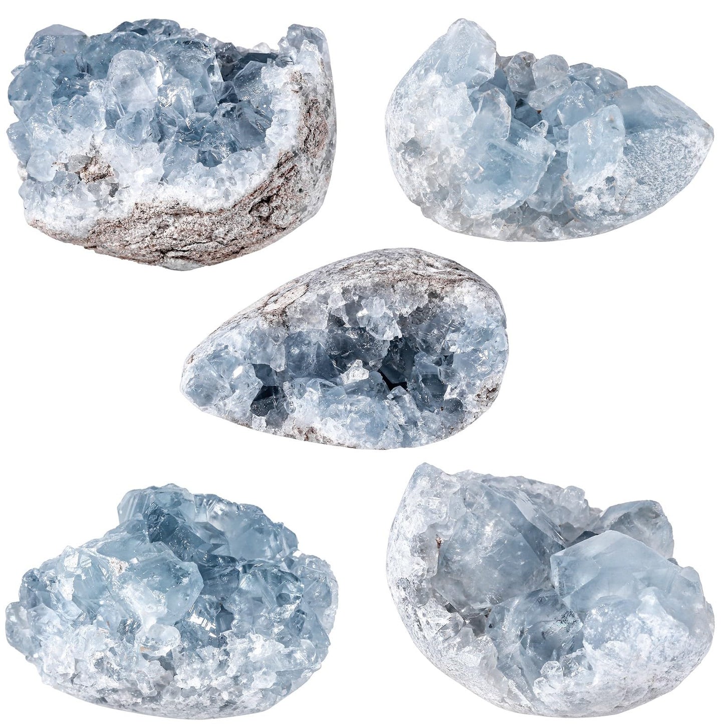 Rockcloud Natural Raw Blue Celestite Mineral Healing Crystal Cluster Geode Irregular Home Decoration Gemstone Specimen, 0.11-0.22 lb