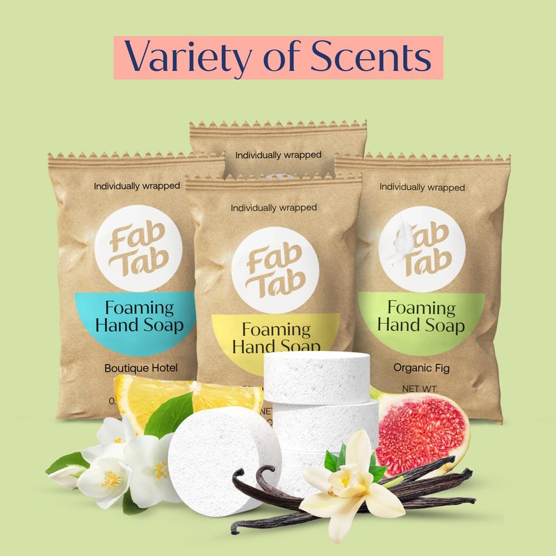 Fab Tab Foaming Hand Soap Refill Tablets, 20 Pack – Makes 238 fl oz – Plant-Based – Variety Scents (Citrus Blossom, Boutique Hotel, Pure Elegance, Organic Fig) – Works with Any Foaming Dispenser