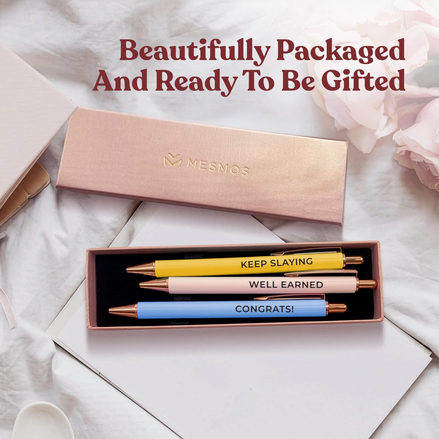 MESMOS 3pcs High End Luxury Congratulations Gifts for Women, Job Promotion Gifts for Women, Thank You Gift for Teacher, Employees, Coworkers, Mentors & Managers German-Ink & 1mm Swiss-Tip Luxury Pen.