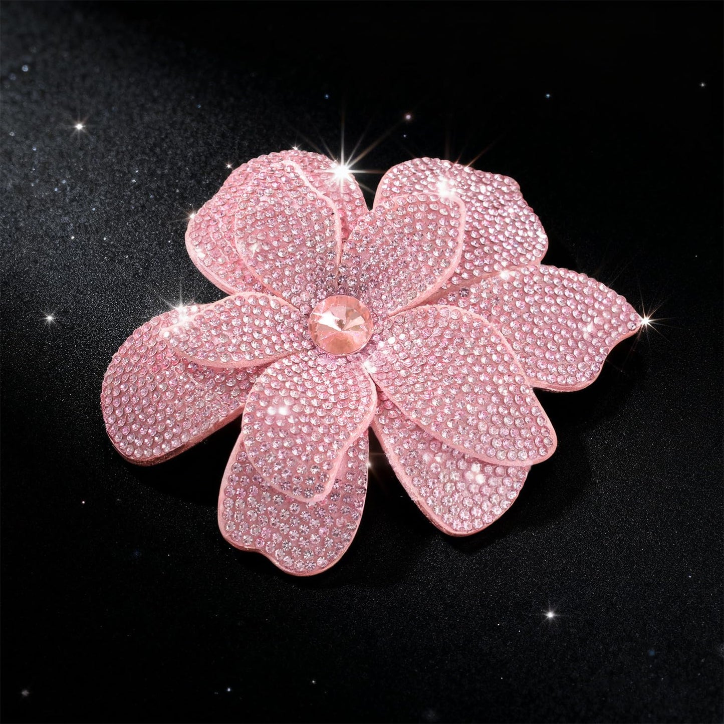 Merdia 3.74 Inches Rhinestone Camellia Flower Brooch Pins & Hair Clips for Women Elegant Created Crystal Lapel Pin Brooches Wedding Party Pink