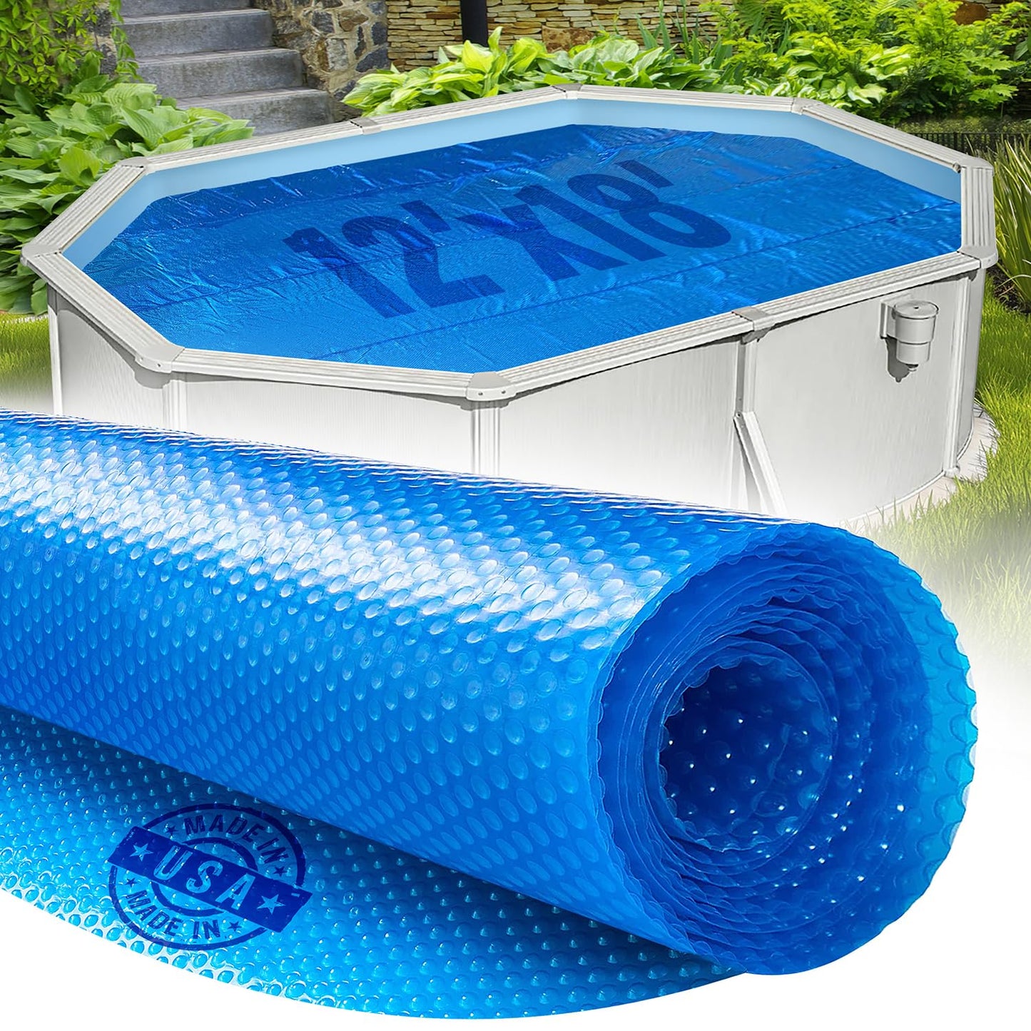 Shop Square 12' x 18' Oval Solar Cover for Inground and Above Ground Pool, 8 Mil - Premium Heavy Duty Solar Blanket for Above Ground Pool, Blue - Made in USA