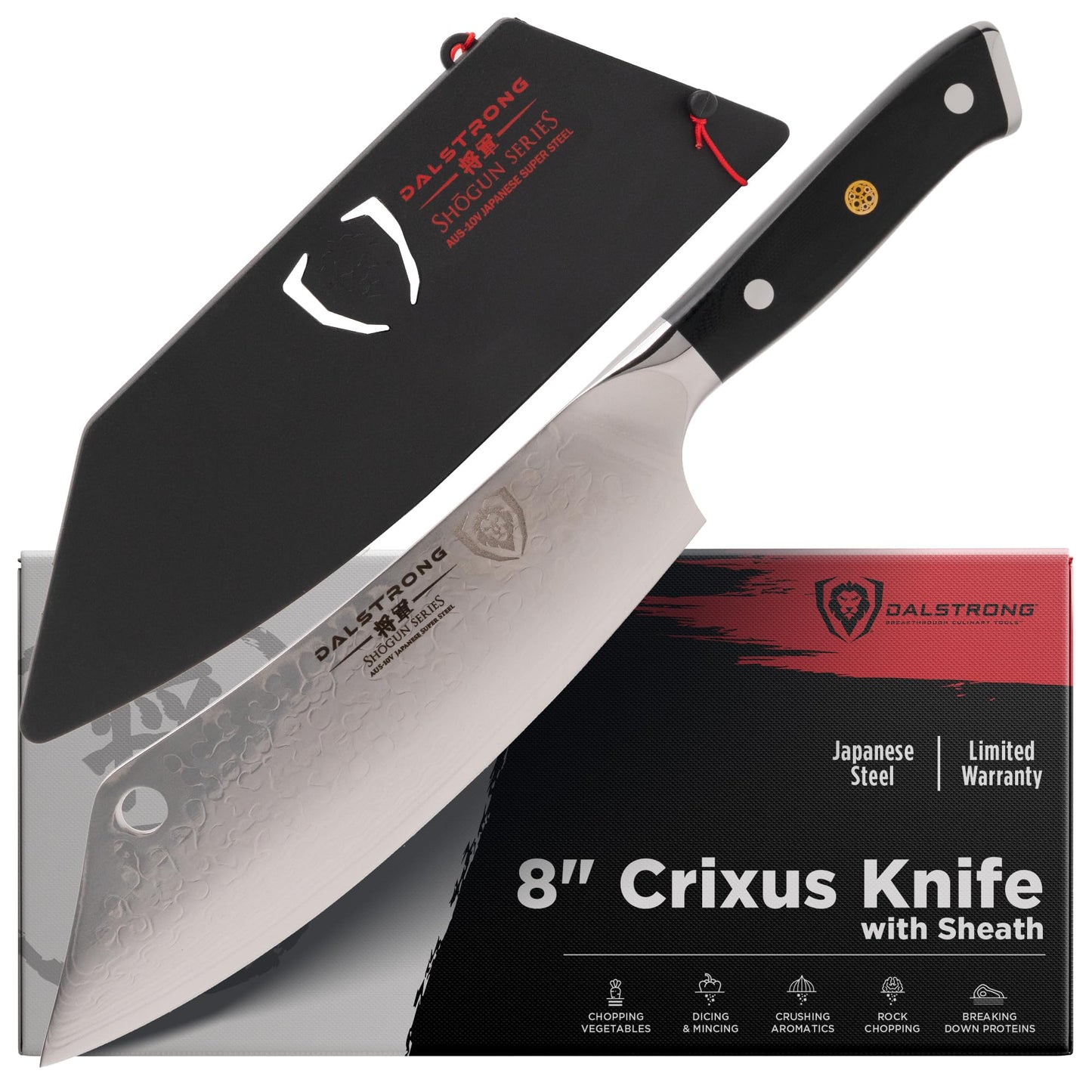 DALSTRONG Hybrid Cleaver & 8" Chef Knife - Shogun Series ELITE - The 'Crixus' - Japanese AUS-10V Super Steel Kitchen Knife - Black Handle - Razor Sharp Knife - Meat Cleaver Heavy Duty - w/Sheath Cover