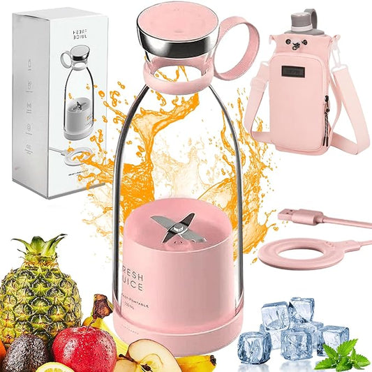 Upgraded Fresh Juice Blender Bottle Portable, Juicer Portable Blender Shake, 380ML USB/Magnetic Charging for Shakes and Smoothies, with Travel Cup and Lid (Pink,Magnetic charging)