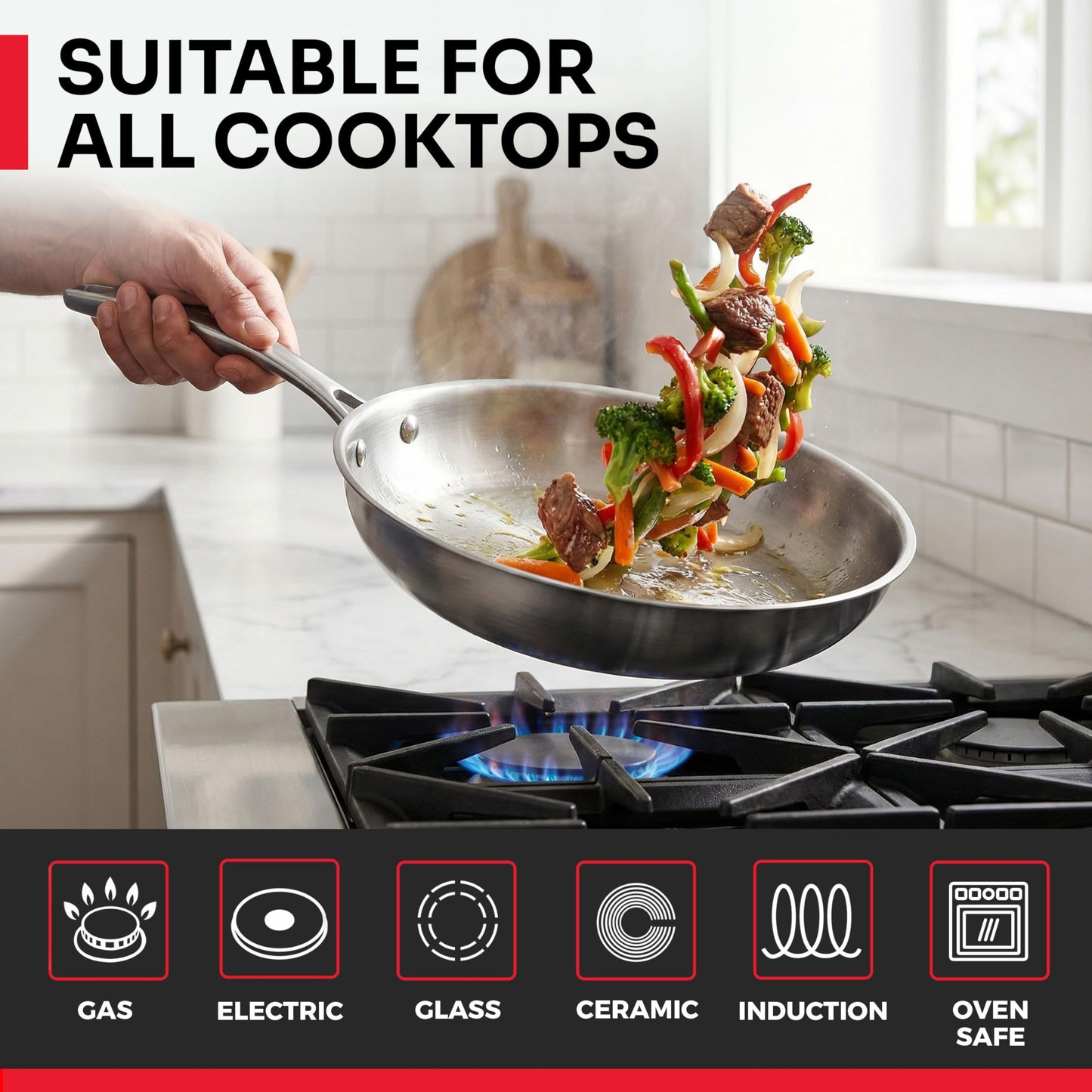 Mueller 17-Piece Stainless Steel Pots and Pans Set – Tri-Ply Ultra-Clad Pro Cookware Set, Induction Ready, Oven Safe, Even-Heat Aluminum Core, Includes Skillets, Saucepans, Dutch Oven, Stockpot