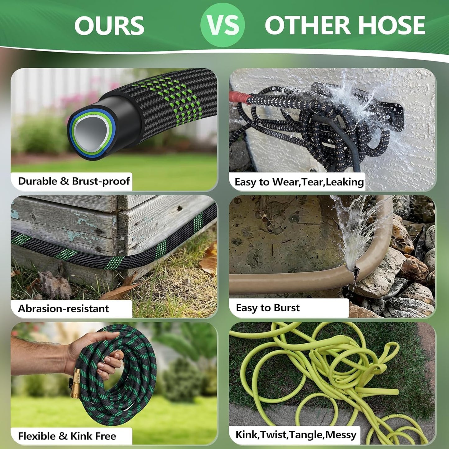 150 ft Garden Hose, Flexible Ultra Lightweight Durable Garden Hose, Kink-Free Water Hose with 10 Function Sprayer - Non-Shrinking Garden Hoses, Easy to Store,All-Weather, Car Washing Pipe Garden Hoses