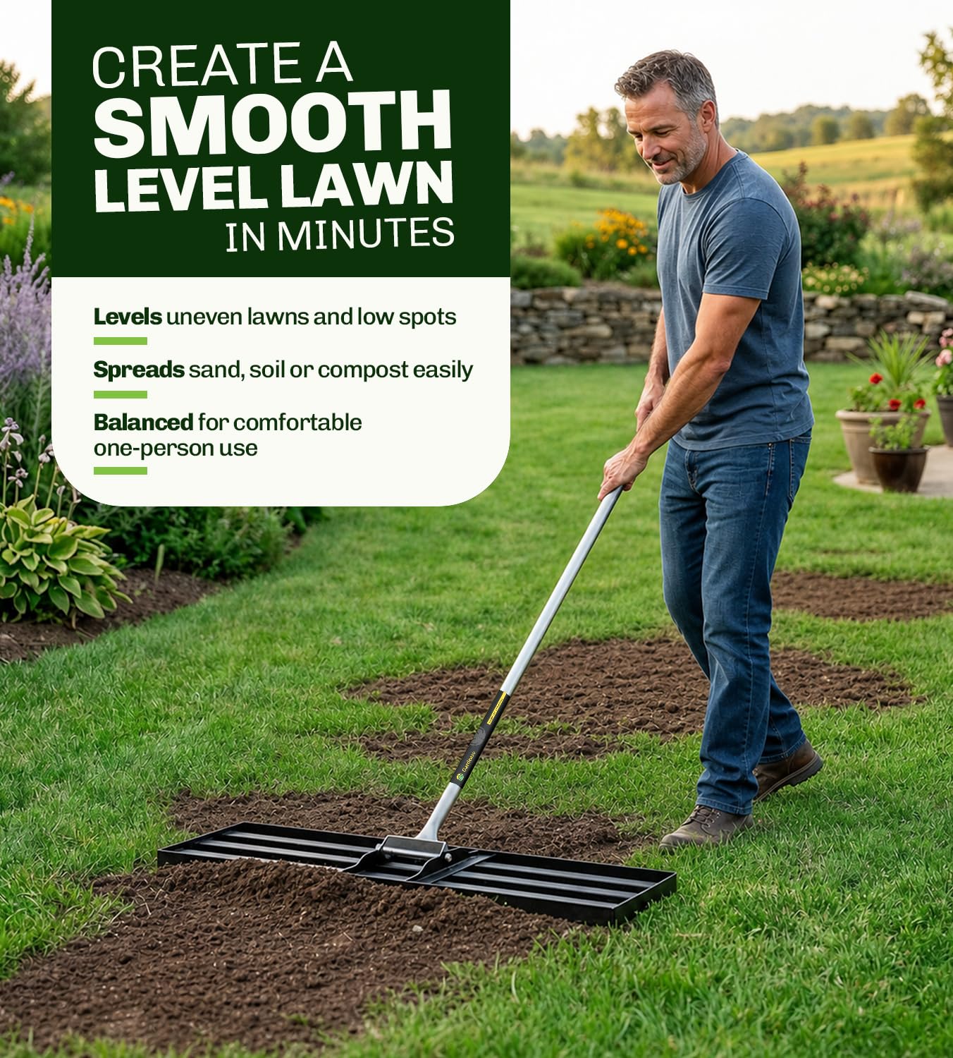 Gardease Lawn Leveling Rake 30 Inch x 10 Inch – Heavy Duty Lawn Leveler & Yard Leveling Rake – Steel Lawn Level Rake & Leveling Tool for Soil, Sand & Top Dressing