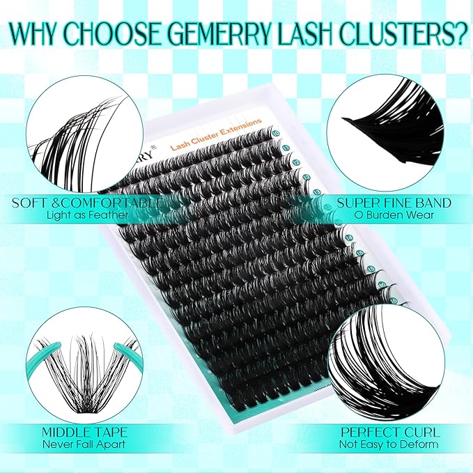 Lash Clusters Fluffy Cluster Lashes Extensions Thick 280pcs D Curl Eyelash Clusters DIY At Home Individual Lashes Extension by GEMERRY（80P-10-18mm)