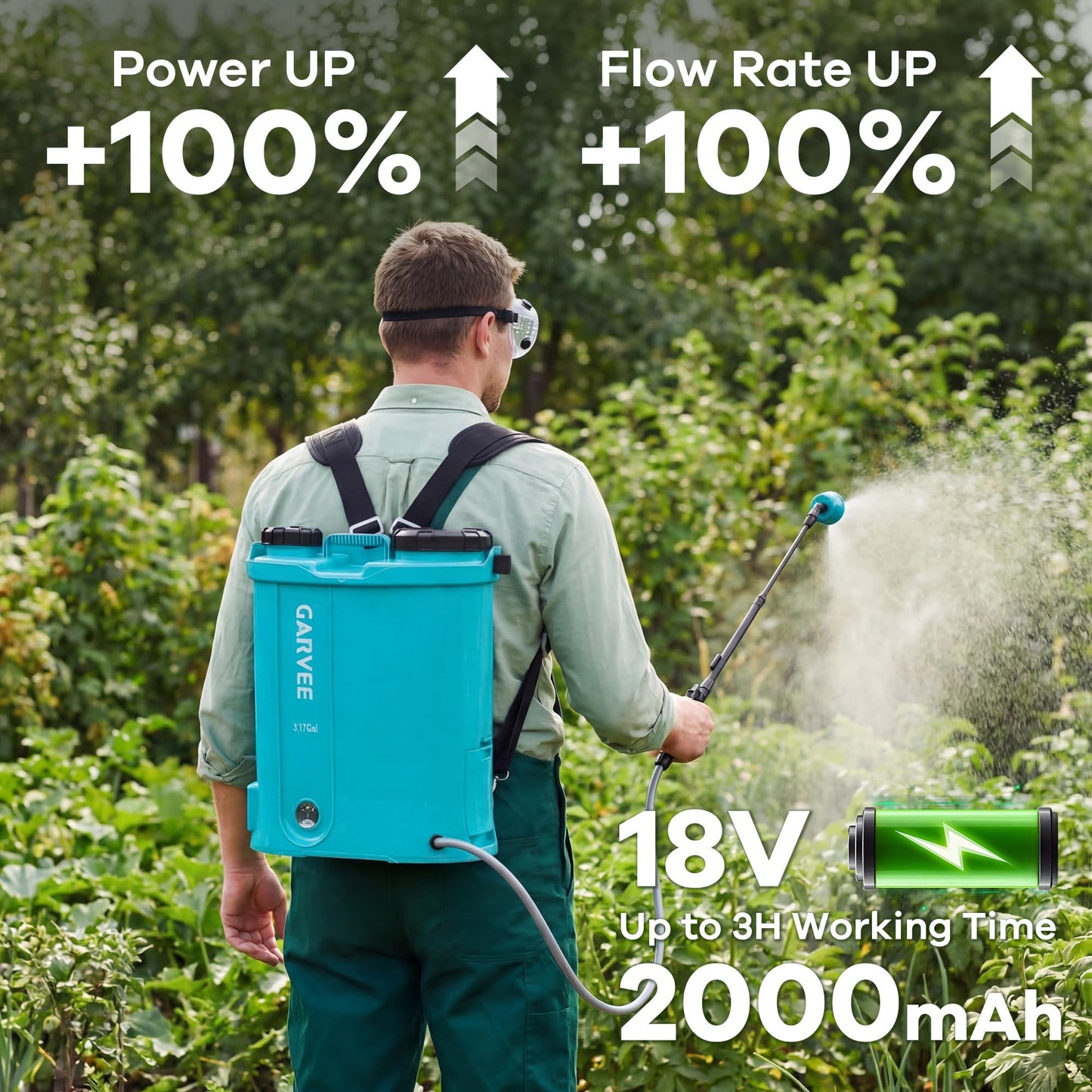 3.17 Gallon Battery Powered Backpack Sprayer, 0-65 PSI Adjustable Pressure, Electric Sprayer with 5 Nozzles and 1 Wands, 18V 2Ah Battery, Wide Mouth Lid for Weeding, Spraying