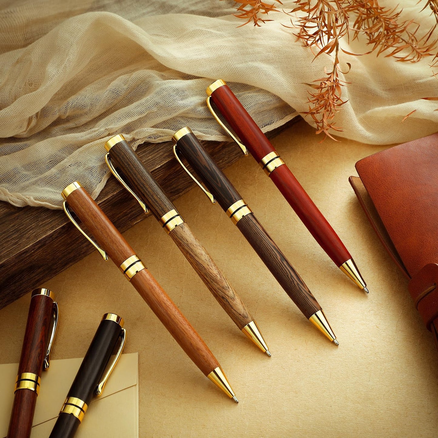 Yeaqee 6 Pcs Luxury Wood Ballpoint Pens 1.0mm Elegant Fancy Wooden Black Ink Pens Christmas Gift for Men Women Employee Teacher Journaling Executive Business