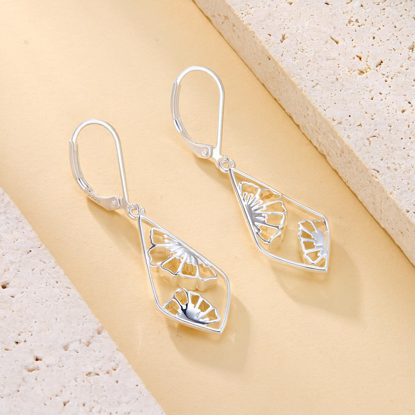 925 Sterling Silver Dangle Earrings Hypoallergenic Filigree Flower Double-Sided Carved Dangle Earring for Women Geometric Leverback Earring Lightweight Silver Drop Earings for Women Jewelry Gift