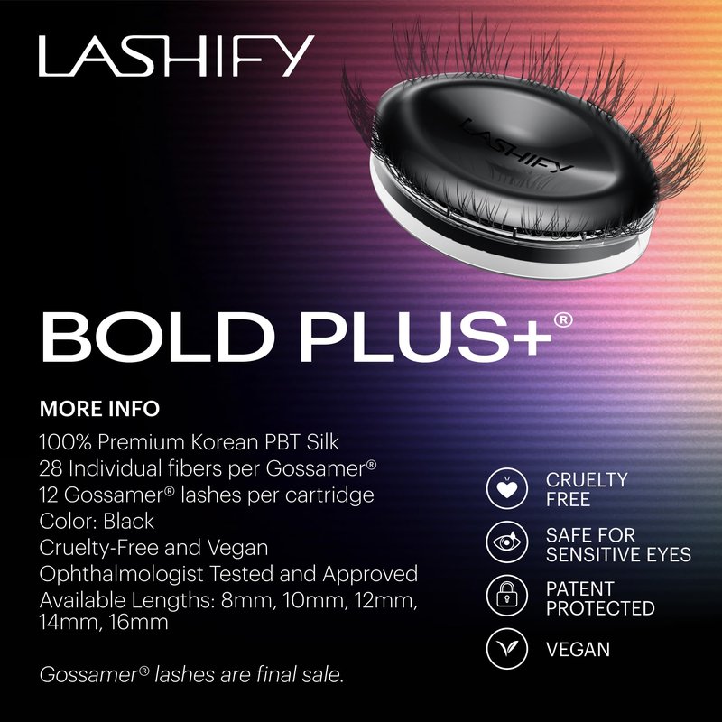 Lashify Bold Plus+ 8mm Gossamer Eyelash Extensions Refill in Black, Easy DIY False Lashes for the Most Delicate, Natural and Long Lasting Look