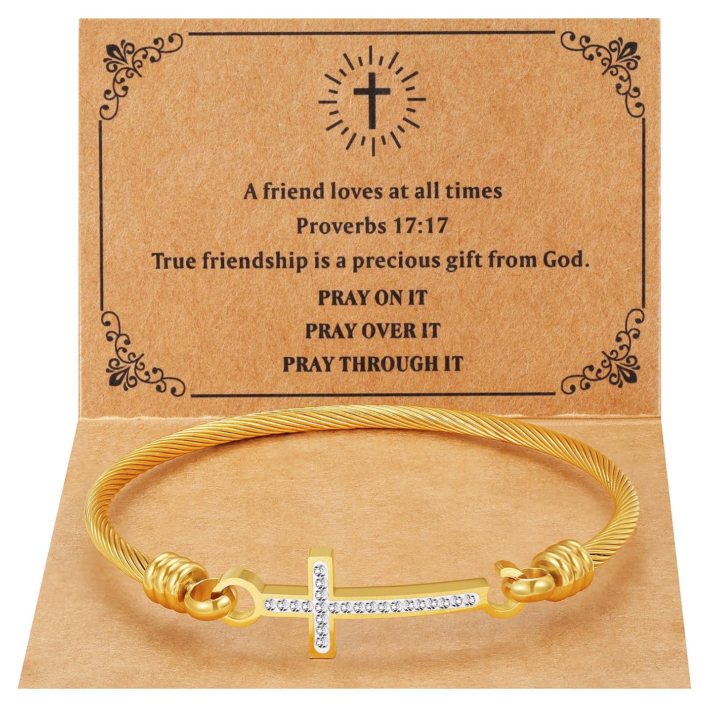 DS Religious Gift for Her Christian Cross Bracelet Bible Verse God is Within Her She Will Not Fall Inspirational Bracelets For Women Stainless Steel Jewelry Gift To Daughter Best Friend (Cross bracelet-Gold 14)
