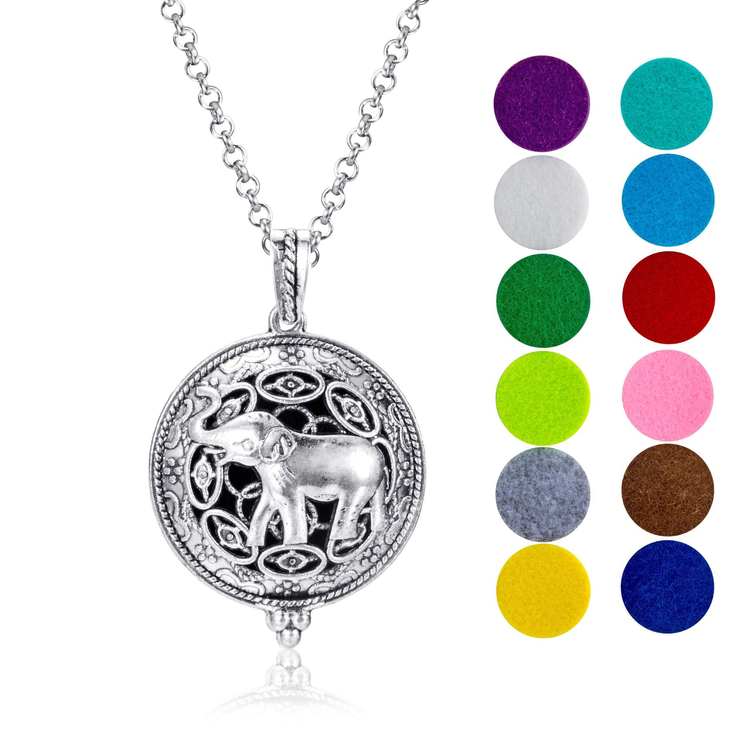 Wild Essentials Elephant Essential Oil Diffuser Necklace Gift Set with Inner Calm & Relax Oils – Nickel Free Alloy Pendant with 12 Color Pads – USA Made Oils & Perfume Necklace – Family Company